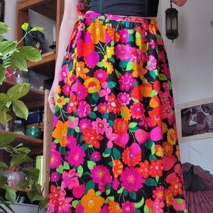 Vintage 70s Dune Dec Neon Floral Print Maxi Wrap Skirt - Size M